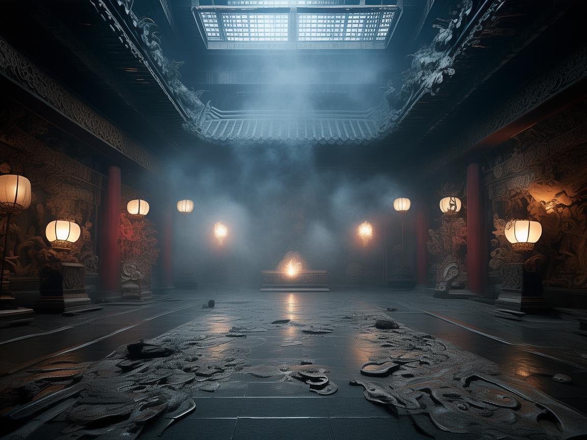 如何在道观三清殿中营造神秘而庄严的戏剧氛围？