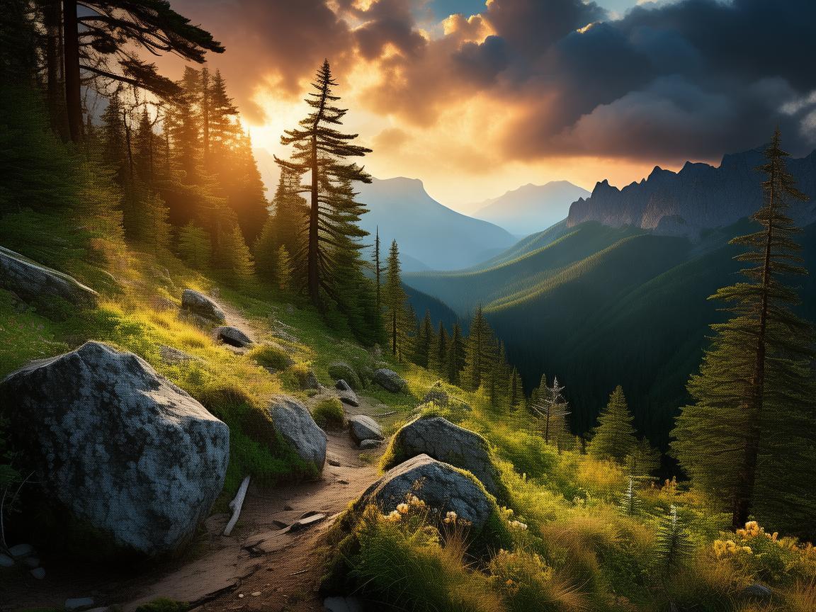 如何在山区登山道中打造戏剧性的视觉效果？