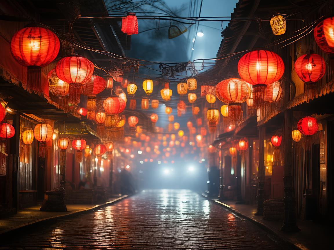 夜市街灯笼，如何通过光影营造戏剧性氛围？
